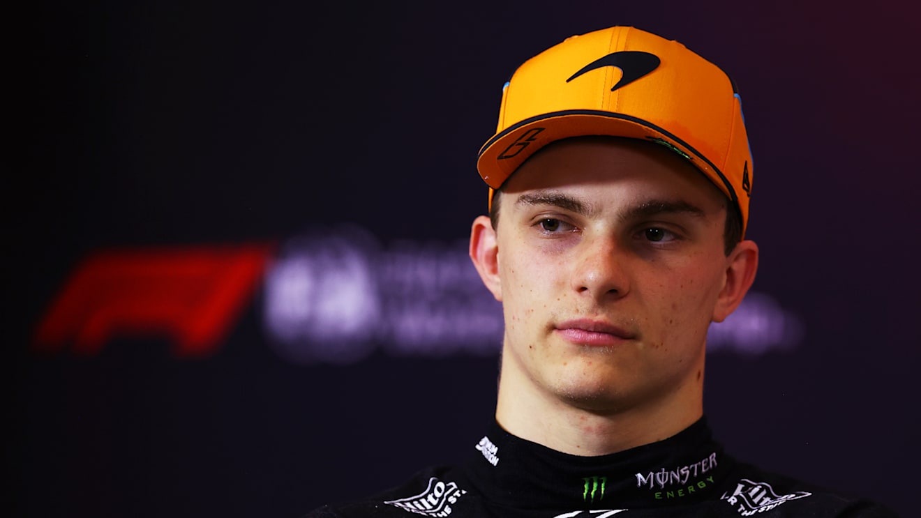 MONZA, ITALY - AUGUST 31: Oscar Piastri of Australia and McLaren talks to the media during qualifying ahead of the F1 Grand Prix of Italy at Autodromo Nazionale Monza on August 31, 2024 in Monza, Italy. (Photo by Bryn Lennon/Getty Images)