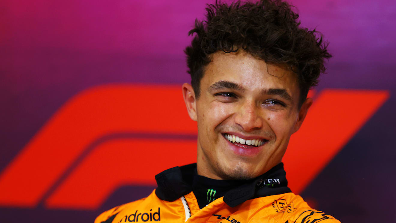 MONZA, ITALY - AUGUST 31: Lando Norris of Great Britain and McLaren attends the Drivers Press Conference during qualifying ahead of the F1 Grand Prix of Italy at Autodromo Nazionale Monza on August 31, 2024 in Monza, Italy. (Photo by Bryn Lennon/Getty Images)