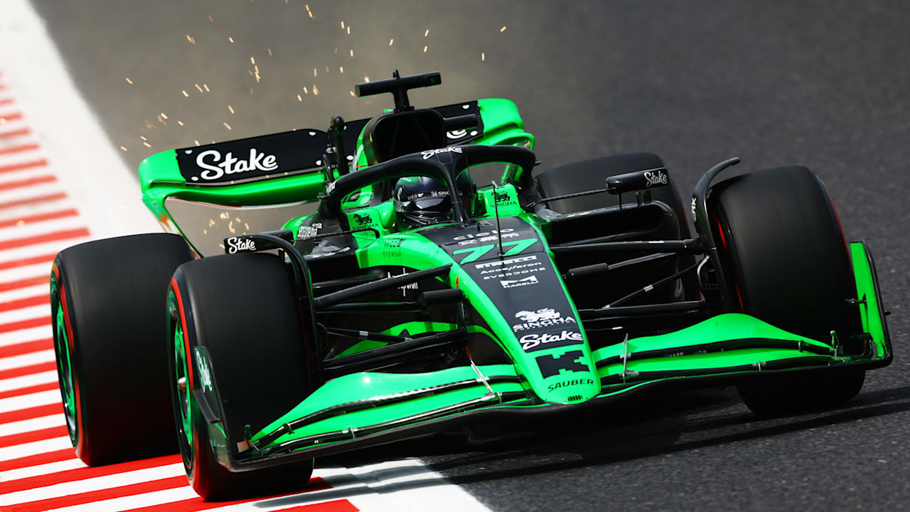 SUZUKA, JAPAN - APRIL 06: Sparks fly behind Valtteri Bottas of Finland driving the (77) Kick Sauber C44 Ferrari during final practice ahead of the F1 Grand Prix of Japan at Suzuka International Racing Course on April 06, 2024 in Suzuka, Japan. (Photo by Mark Thompson/Getty Images)