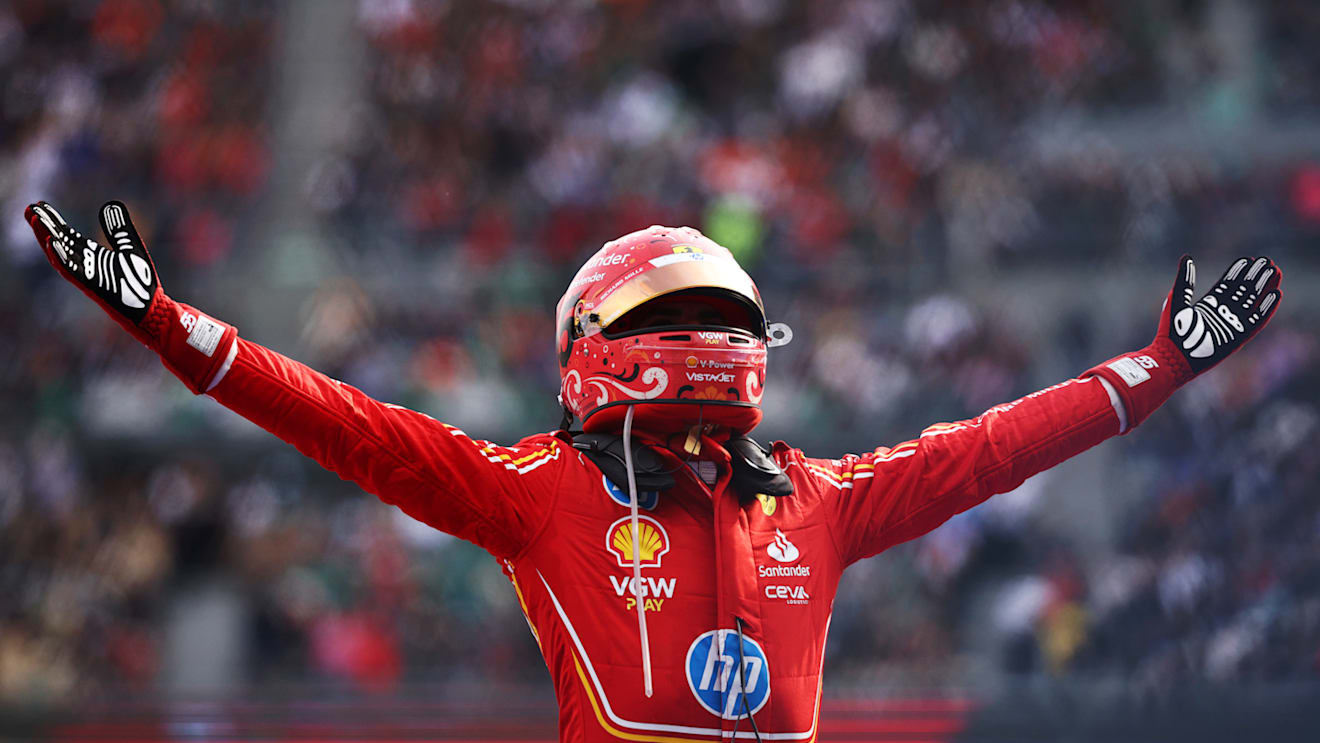 MEXICO CITY, MEXICO - OCTOBER 27: Race winner Carlos Sainz of Spain and Ferrari celebrates in parc ferme during the F1 Grand Prix of Mexico at Autodromo Hermanos Rodriguez on October 27, 2024 in Mexico City, Mexico. (Photo by Jared C. Tilton/Getty Images)