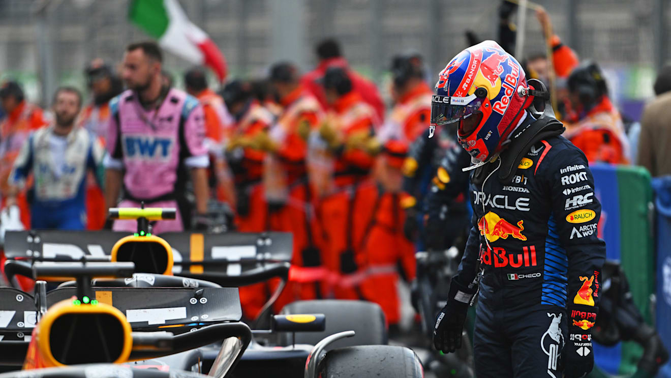 MEXICO CITY, MEXICO - OCTOBER 27: 17th placed Sergio Perez of Mexico and Oracle Red Bull Racing looks on in parc ferme during the F1 Grand Prix of Mexico at Autodromo Hermanos Rodriguez on October 27, 2024 in Mexico City, Mexico. (Photo by Rudy Carezzevoli/Getty Images)