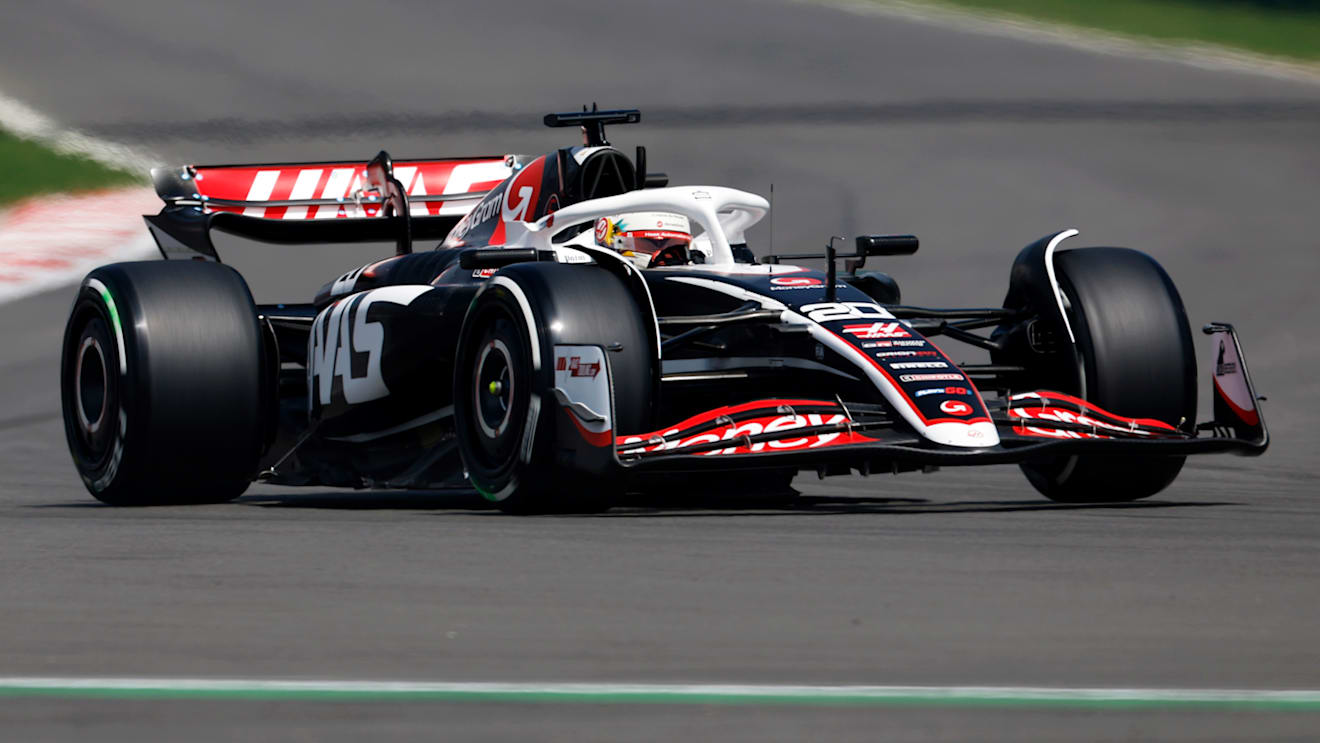 MEXICO CITY, MEXICO - OCTOBER 25: Kevin Magnussen of Denmark driving the (20) Haas F1 VF-24 Ferrari on track during practice ahead of the F1 Grand Prix of Mexico at Autodromo Hermanos Rodriguez on October 25, 2024 in Mexico City, Mexico. (Photo by Chris Graythen/Getty Images)