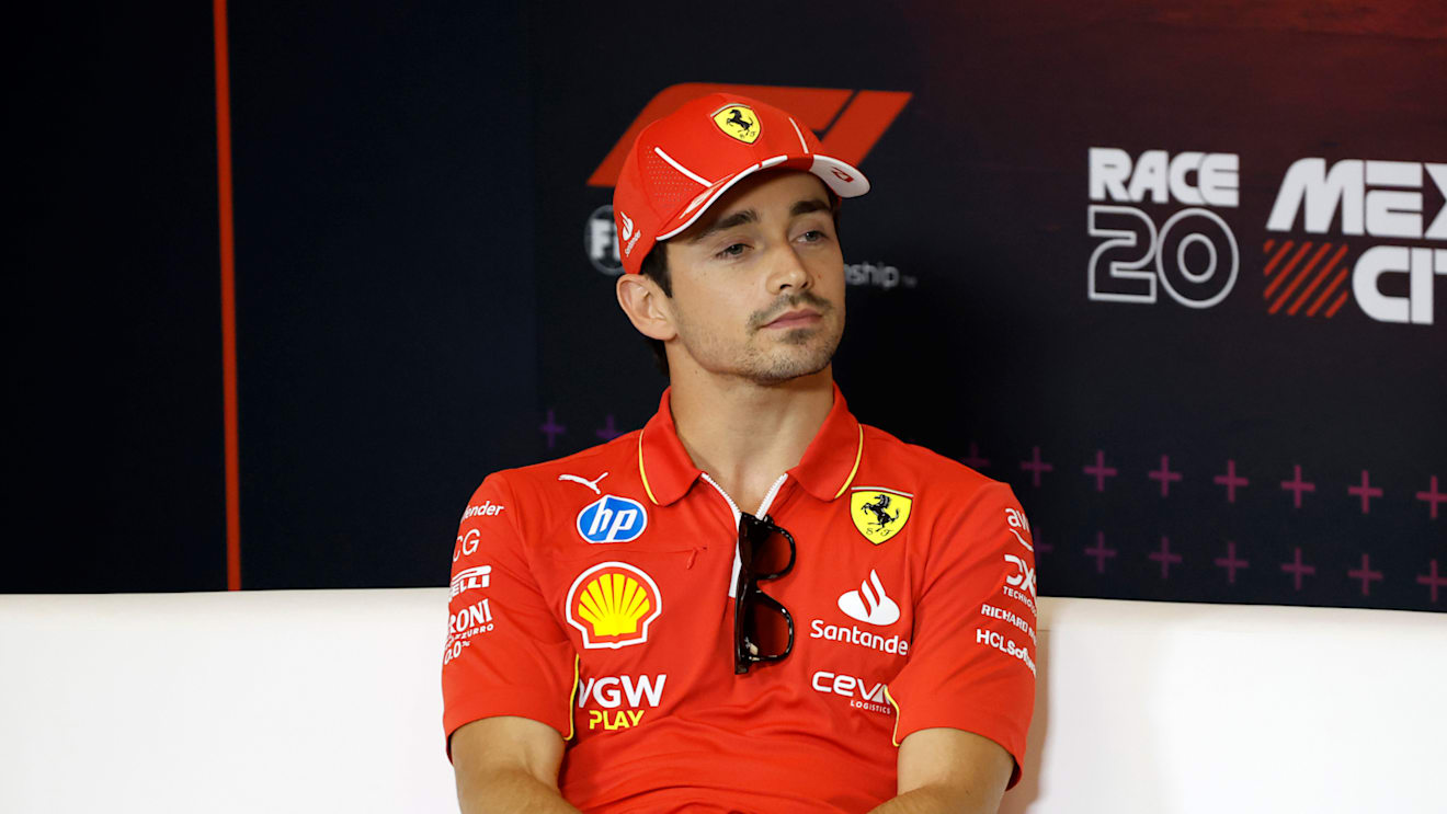 MEXICO CITY, MEXICO - OCTOBER 24: Charles Leclerc of Monaco and Ferrari attends the Drivers Press Conference during previews ahead of the F1 Grand Prix of Mexico at Autodromo Hermanos Rodriguez on October 24, 2024 in Mexico City, Mexico. (Photo by Chris Graythen/Getty Images)