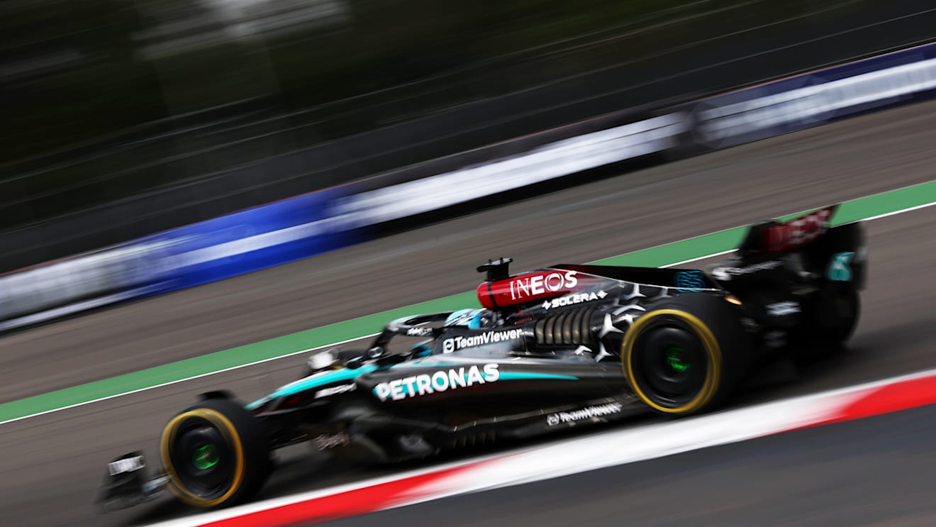 MEXICO CITY, MEXICO - OCTOBER 26: George Russell of Great Britain driving the (63) Mercedes AMG Petronas F1 Team W15 on track during qualifying ahead of the F1 Grand Prix of Mexico at Autodromo Hermanos Rodriguez on October 26, 2024 in Mexico City, Mexico. (Photo by Jared C. Tilton/Getty Images)