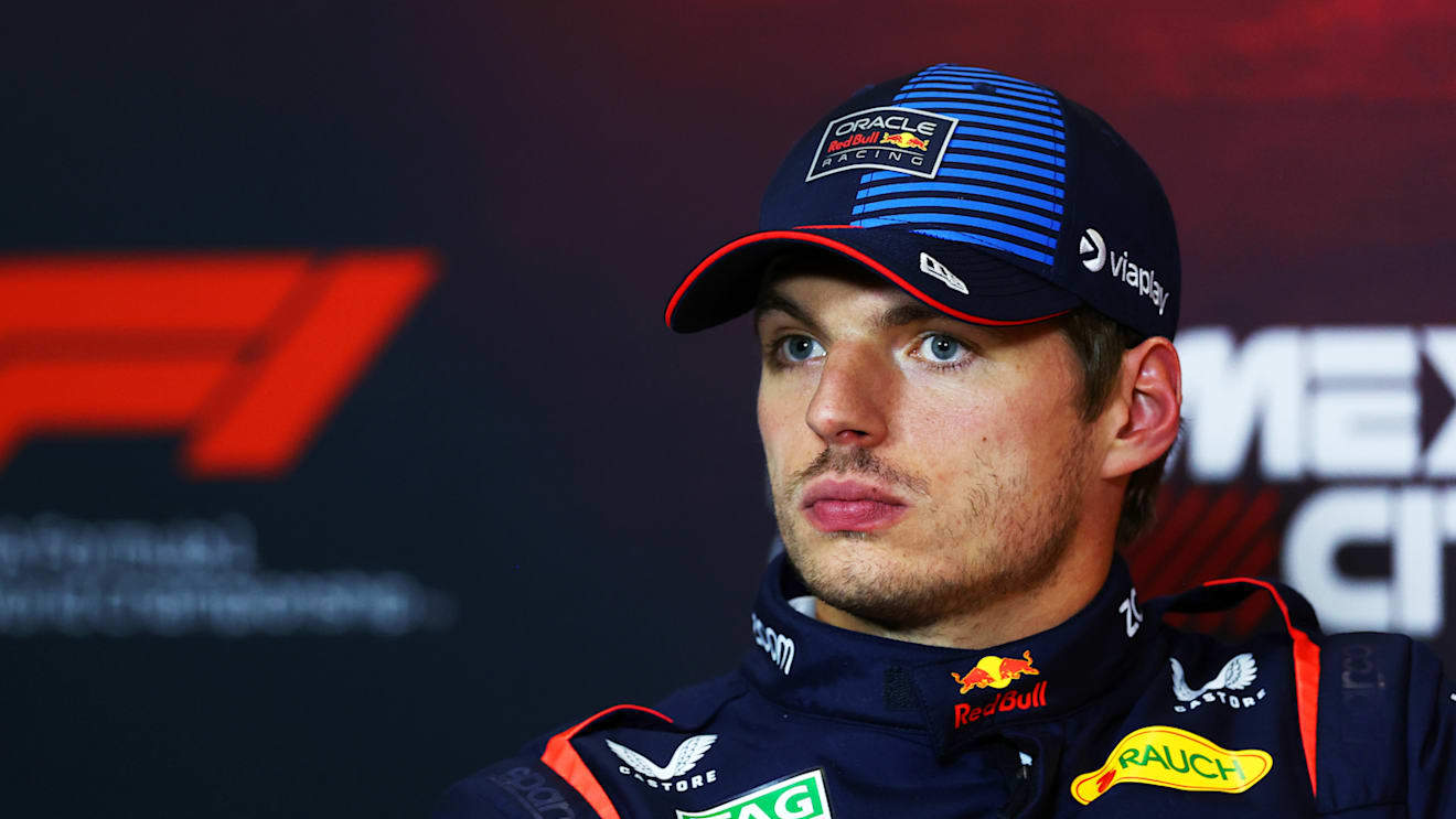 MEXICO CITY, MEXICO - OCTOBER 26: Second placed qualifier Max Verstappen of the Netherlands and Oracle Red Bull Racing attends the press conference after qualifying ahead of the F1 Grand Prix of Mexico at Autodromo Hermanos Rodriguez on October 26, 2024 in Mexico City, Mexico. (Photo by Bryn Lennon/Getty Images)