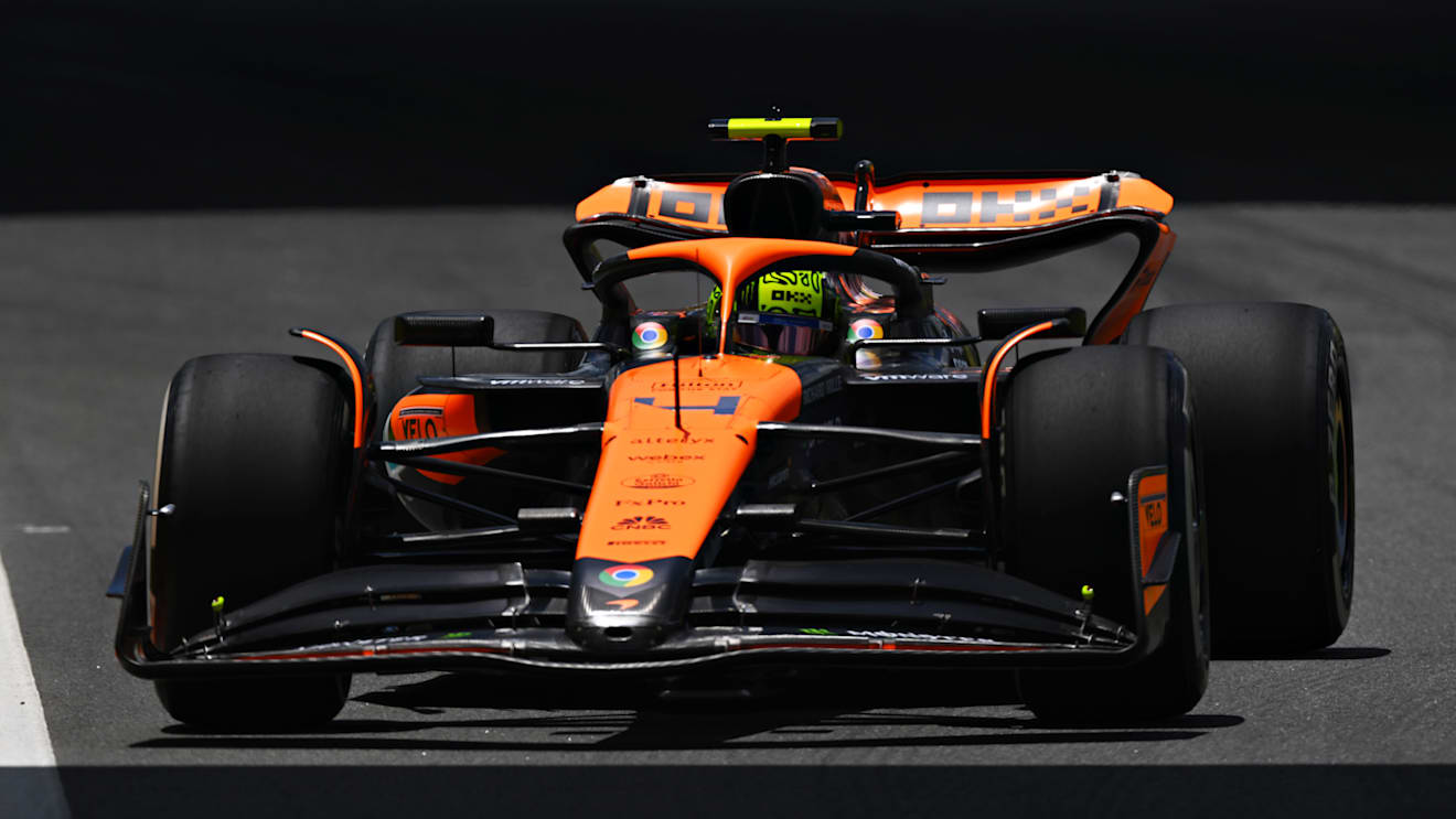 MIAMI, FLORIDA - MAY 03: Lando Norris of Great Britain driving the (4) McLaren MCL38 Mercedes on track during practice ahead of the F1 Grand Prix of Miami at Miami International Autodrome on May 03, 2024 in Miami, Florida. (Photo by Clive Mason/Getty Images)