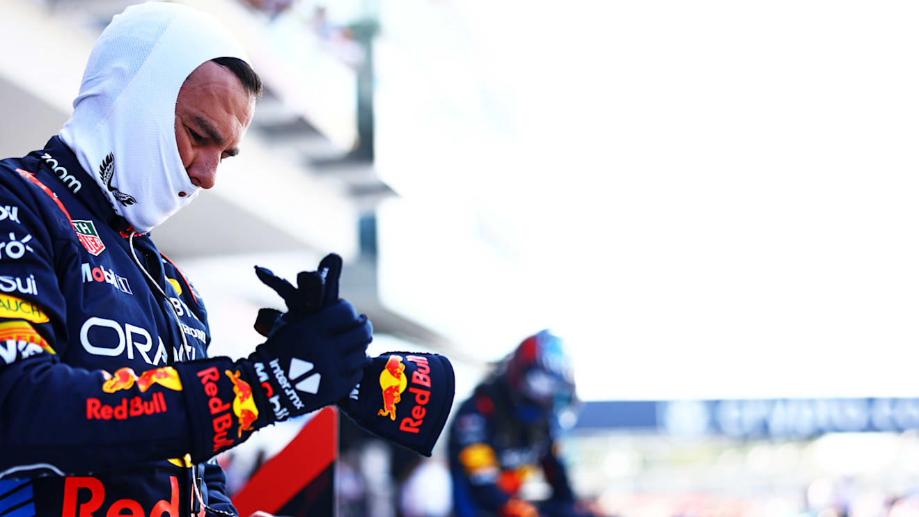 MIAMI, FLORIDA - MAY 03: Third placed qualifier Sergio Perez of Mexico and Oracle Red Bull Racing looks on in parc ferme during Sprint Qualifying ahead of the F1 Grand Prix of Miami at Miami International Autodrome on May 03, 2024 in Miami, Florida. (Photo by Mark Thompson/Getty Images)