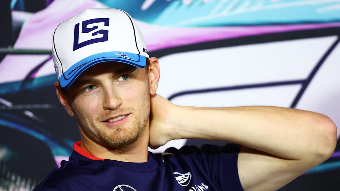 MIAMI, FLORIDA - MAY 02: Logan Sargeant of United States driving the (2) Williams FW46 Mercedes attends the Drivers Press Conference during previews ahead of the F1 Grand Prix of Miami at Miami International Autodrome on May 02, 2024 in Miami, Florida. (Photo by Clive Rose/Getty Images)