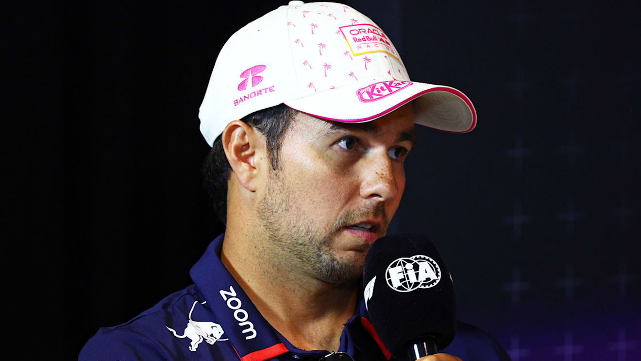 MIAMI, FLORIDA - MAY 02: Sergio Perez of Mexico and Oracle Red Bull Racing attends the Drivers Press Conference during previews ahead of the F1 Grand Prix of Miami at Miami International Autodrome on May 02, 2024 in Miami, Florida. (Photo by Clive Rose/Getty Images)