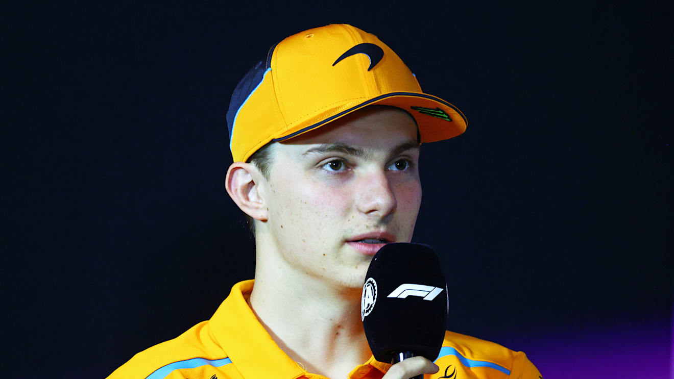 MIAMI, FLORIDA - MAY 02: Oscar Piastri of Australia and McLaren attends the Drivers Press Conference during previews ahead of the F1 Grand Prix of Miami at Miami International Autodrome on May 02, 2024 in Miami, Florida. (Photo by Clive Rose/Getty Images)