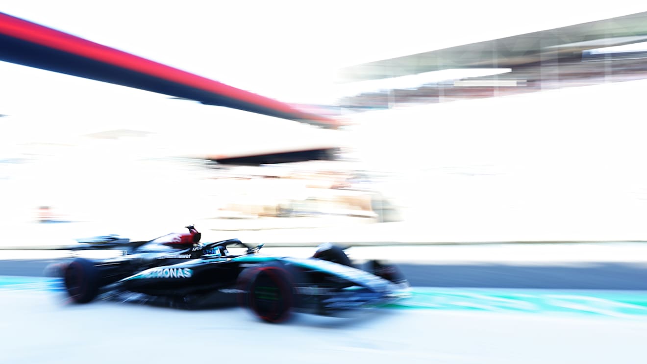 MIAMI, FLORIDA - MAY 04: George Russell of Great Britain driving the (63) Mercedes AMG Petronas F1 Team W15 in the Pitlane during qualifying ahead of the F1 Grand Prix of Miami at Miami International Autodrome on May 04, 2024 in Miami, Florida. (Photo by Mark Thompson/Getty Images)