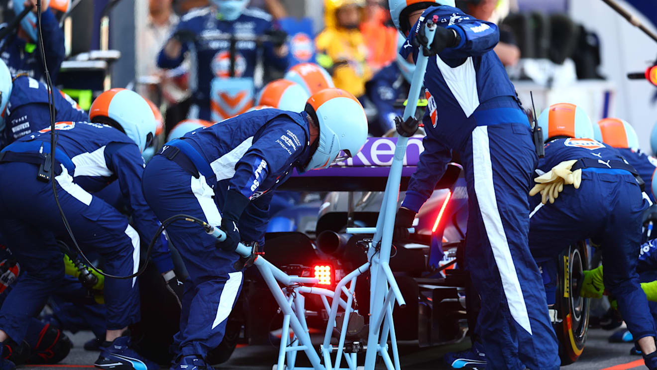 MONTE-CARLO, MONACO - MAY 26: Logan Sargeant of United States driving the (2) Williams FW46 Mercedes makes a pitstop during the F1 Grand Prix of Monaco at Circuit de Monaco on May 26, 2024 in Monte-Carlo, Monaco. (Photo by Bryn Lennon - Formula 1/Formula 1 via Getty Images)