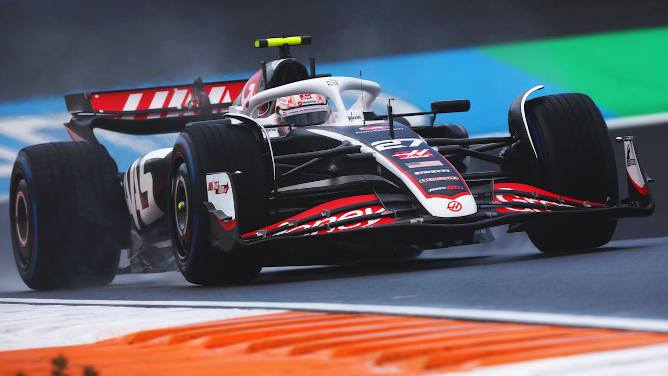 ZANDVOORT, NETHERLANDS - AUGUST 23: Nico Hulkenberg of Germany driving the (27) Haas F1 VF-24 Ferrari on track during practice ahead of the F1 Grand Prix of Netherlands at Circuit Zandvoort on August 23, 2024 in Zandvoort, Netherlands. (Photo by Joe Portlock/Getty Images)