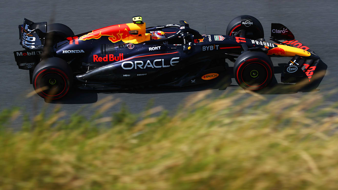 ZANDVOORT, NETHERLANDS - AUGUST 23: Sergio Perez of Mexico driving the (11) Oracle Red Bull Racing RB20 on track during practice ahead of the F1 Grand Prix of Netherlands at Circuit Zandvoort on August 23, 2024 in Zandvoort, Netherlands. (Photo by Joe Portlock/Getty Images)