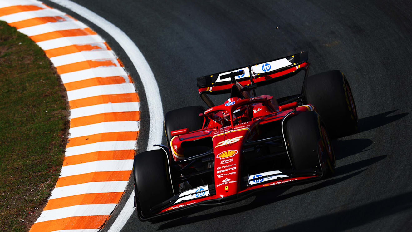 ZANDVOORT, NETHERLANDS - AUGUST 23: Charles Leclerc of Monaco driving the (16) Ferrari SF-24 on track during practice ahead of the F1 Grand Prix of Netherlands at Circuit Zandvoort on August 23, 2024 in Zandvoort, Netherlands. (Photo by Clive Rose/Getty Images)
