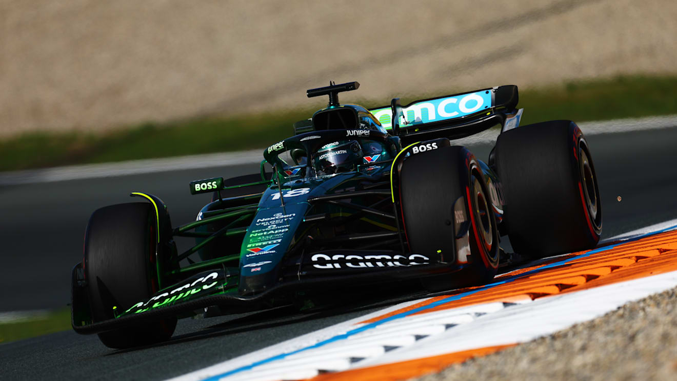 ZANDVOORT, NETHERLANDS - AUGUST 23: Lance Stroll of Canada driving the (18) Aston Martin AMR24 Mercedes on track during practice ahead of the F1 Grand Prix of Netherlands at Circuit Zandvoort on August 23, 2024 in Zandvoort, Netherlands. (Photo by Clive Rose/Getty Images)