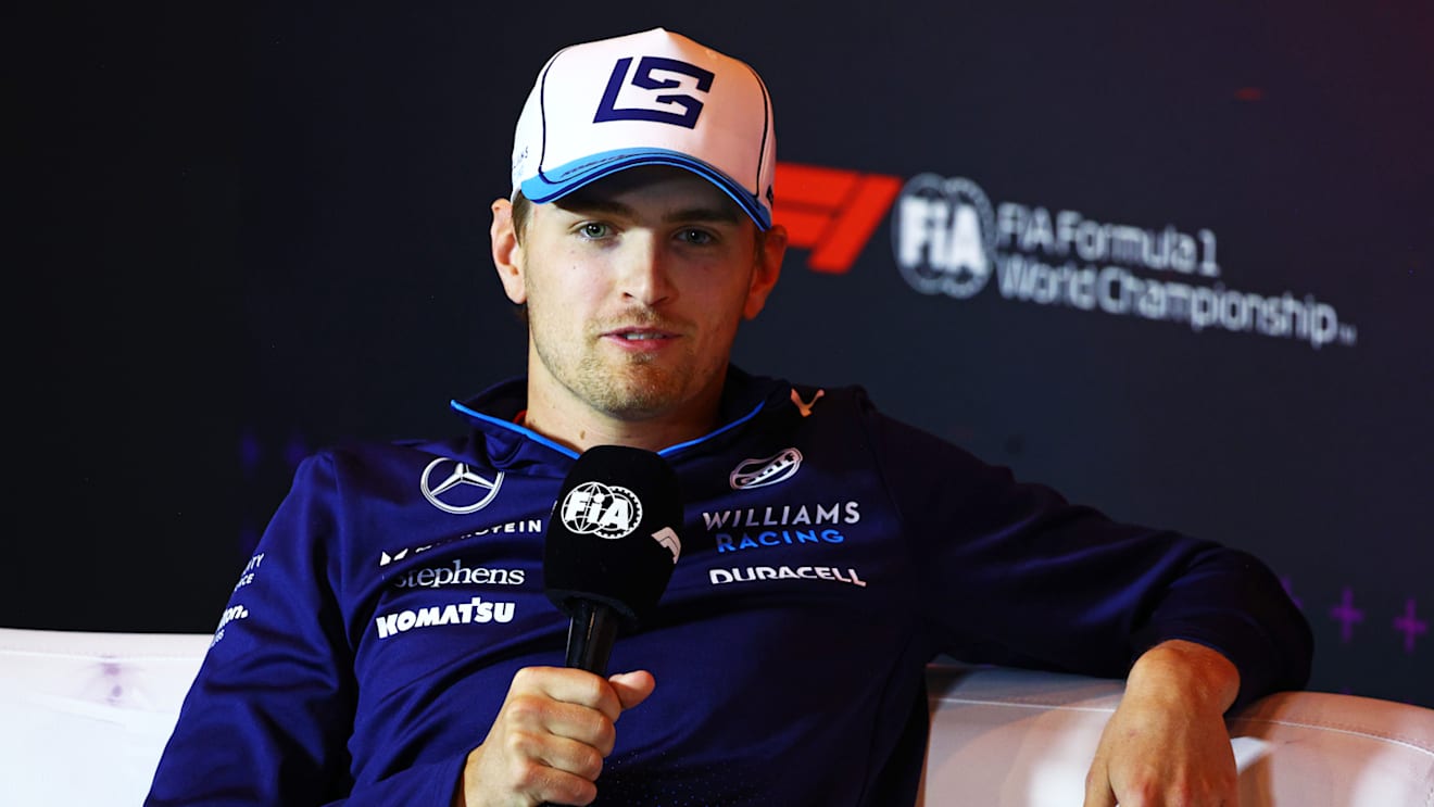 ZANDVOORT, NETHERLANDS - AUGUST 22: Logan Sargeant of United States and Williams attends the Drivers Press Conference during previews ahead of the F1 Grand Prix of Netherlands at Circuit Zandvoort on August 22, 2024 in Zandvoort, Netherlands. (Photo by Clive Rose/Getty Images)