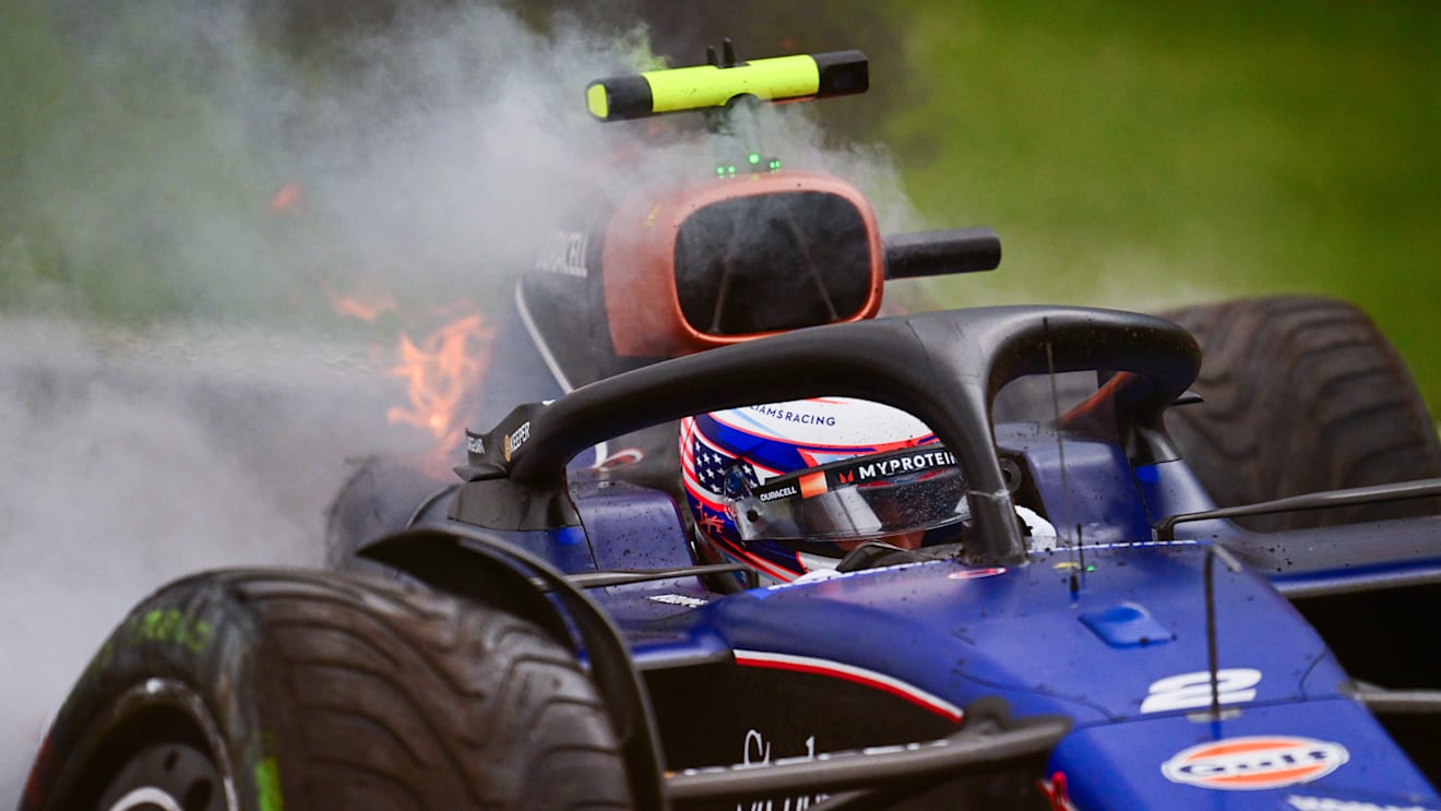 ZANDVOORT, NETHERLANDS - AUGUST 24: Logan Sargeant of United States crashes the (2) Williams FW46 Mercedes during final practice ahead of the F1 Grand Prix of Netherlands at Circuit Zandvoort on August 24, 2024 in Zandvoort, Netherlands. (Photo by Mario Renzi - Formula 1/Formula 1 via Getty Images)