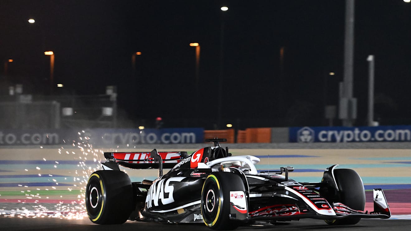 LUSAIL CITY, QATAR - NOVEMBER 29: Sparks fly behind Kevin Magnussen of Denmark driving the (20) Haas F1 VF-24 Ferrari on track during Sprint Qualifying ahead of the F1 Grand Prix of Qatar at Lusail International Circuit on November 29, 2024 in Lusail City, Qatar. (Photo by Mark Sutton - Formula 1/Formula 1 via Getty Images)