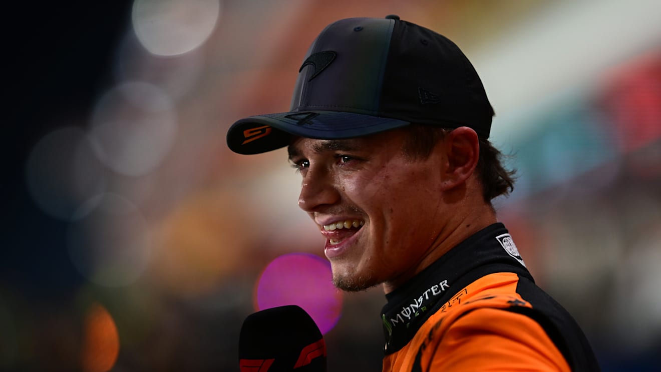 LUSAIL CITY, QATAR - NOVEMBER 29: Sprint Pole qualifier Lando Norris of Great Britain and McLaren celebrates in parc ferme during Sprint Qualifying ahead of the F1 Grand Prix of Qatar at Lusail International Circuit on November 29, 2024 in Lusail City, Qatar. (Photo by Mario Renzi - Formula 1/Formula 1 via Getty Images)