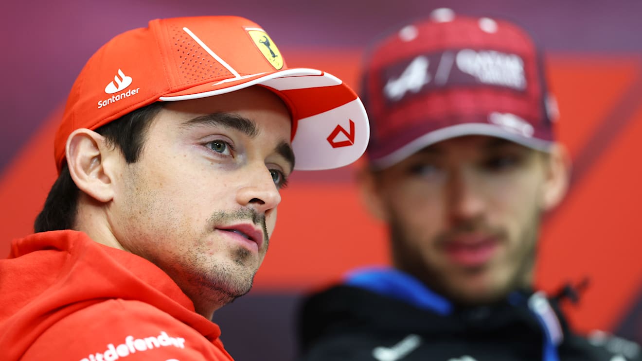 LUSAIL CITY, QATAR - NOVEMBER 28: Charles Leclerc of Monaco and Ferrari attends the Drivers Press Conference during previews ahead of the F1 Grand Prix of Qatar at Lusail International Circuit on November 28, 2024 in Lusail City, Qatar. (Photo by Bryn Lennon/Getty Images)