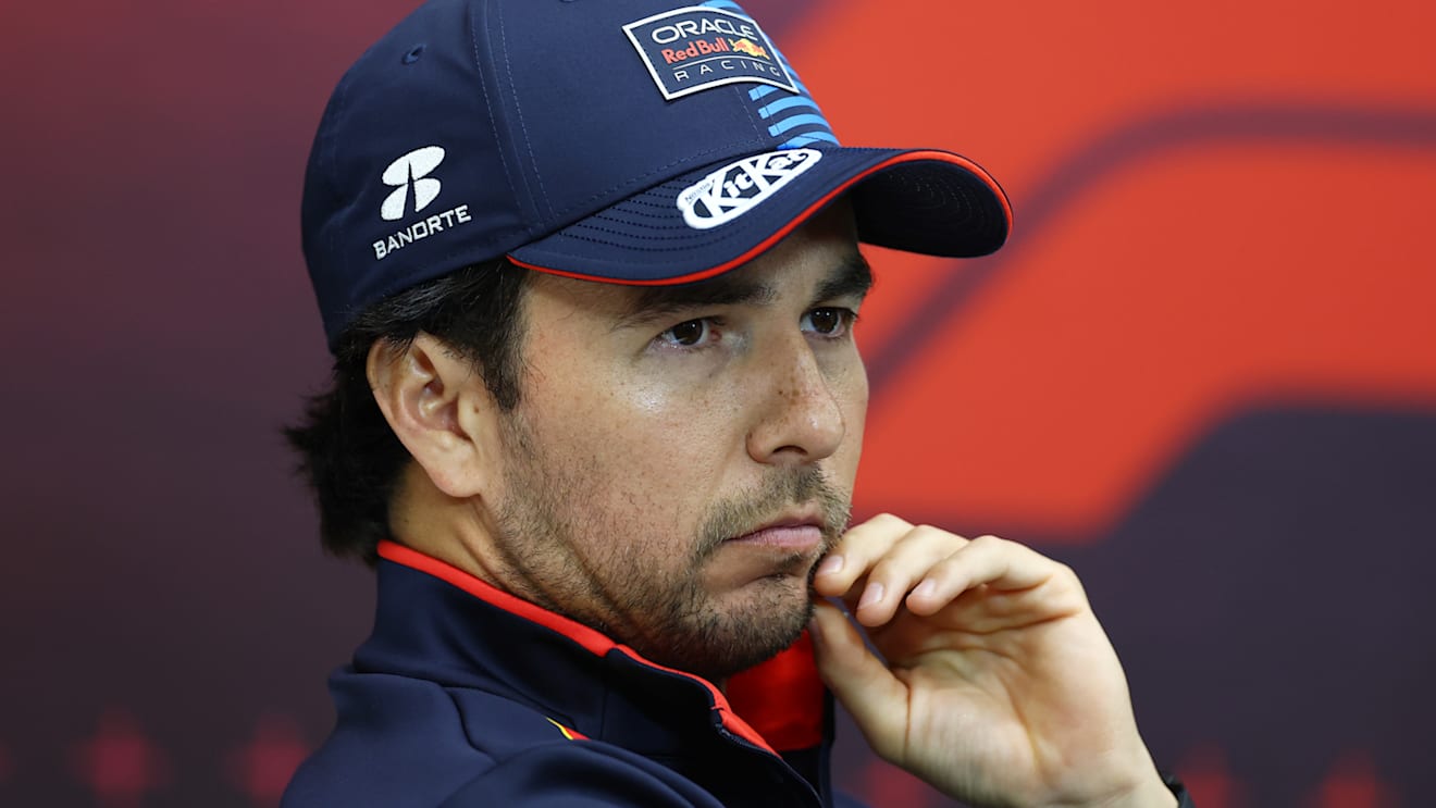 LUSAIL CITY, QATAR - NOVEMBER 28: Sergio Perez of Mexico and Oracle Red Bull Racing attends the Drivers Press Conference during previews ahead of the F1 Grand Prix of Qatar at Lusail International Circuit on November 28, 2024 in Lusail City, Qatar. (Photo by Bryn Lennon/Getty Images)