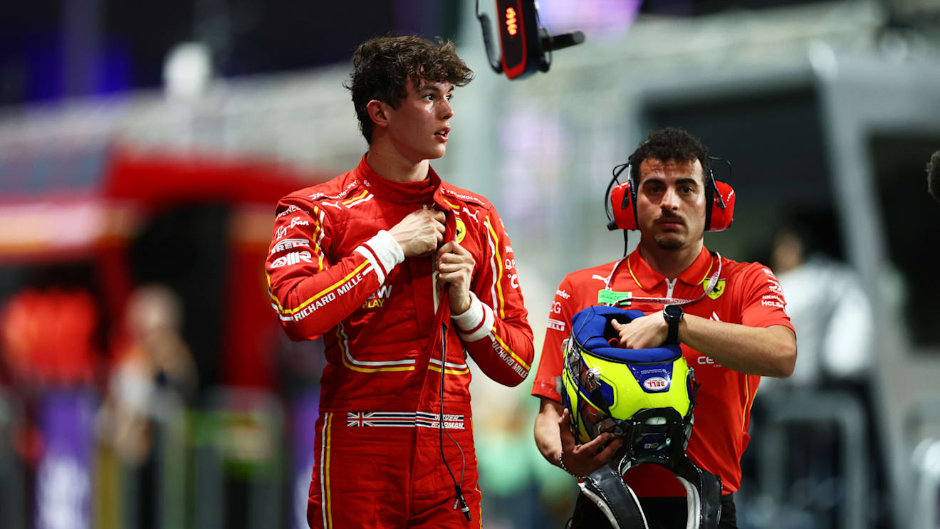 JEDDAH, SAUDI ARABIA - MARCH 08: 11th placed qualifier Oliver Bearman of Great Britain and Ferrari walks in the Pitlane during qualifying ahead of the F1 Grand Prix of Saudi Arabia at Jeddah Corniche Circuit on March 08, 2024 in Jeddah, Saudi Arabia. (Photo by Bryn Lennon - Formula 1/Formula 1 via Getty Images)