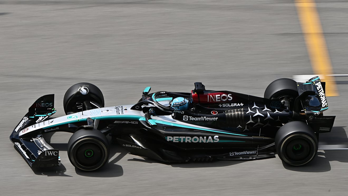 BARCELONA, SPAIN - JUNE 23: George Russell of Great Britain driving the (63) Mercedes AMG Petronas F1 Team W15 on track during the F1 Grand Prix of Spain at Circuit de Barcelona-Catalunya on June 23, 2024 in Barcelona, Spain. (Photo by James Sutton - Formula 1/Formula 1 via Getty Images)