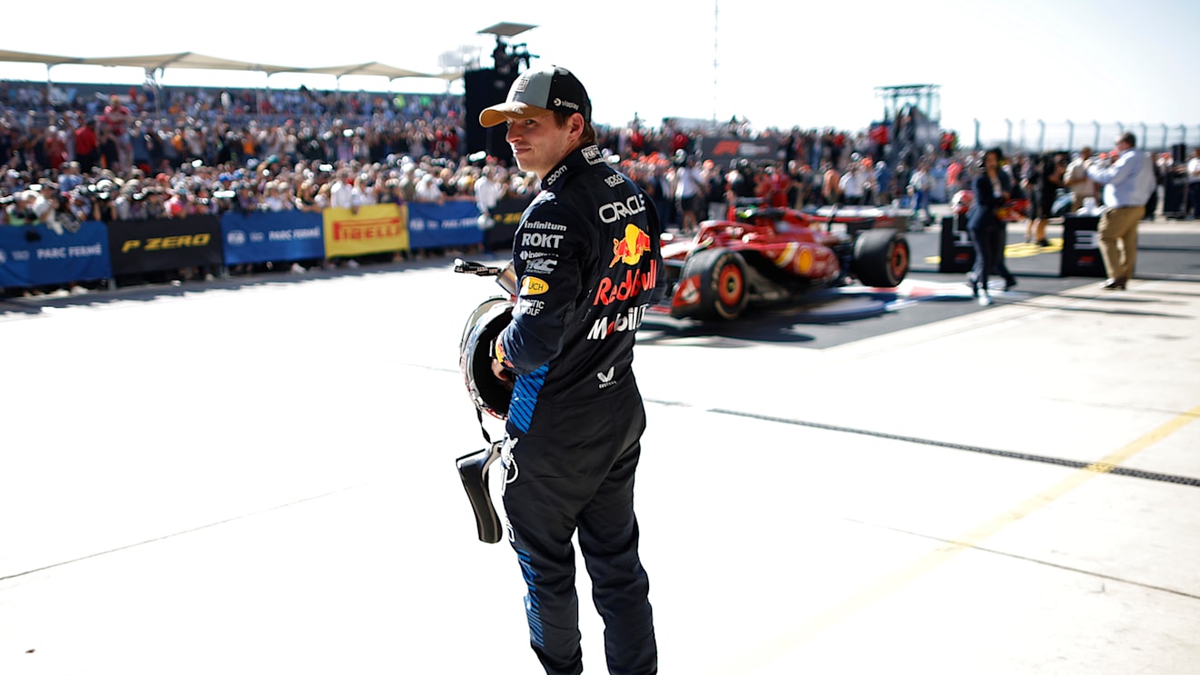 AUSTIN, TEXAS - OCTOBER 20: Third placed Max Verstappen of the Netherlands and Oracle Red Bull Racing looks on in parc ferme during the F1 Grand Prix of United States at Circuit of The Americas on October 20, 2024 in Austin, Texas. (Photo by Chris Graythen/Getty Images)