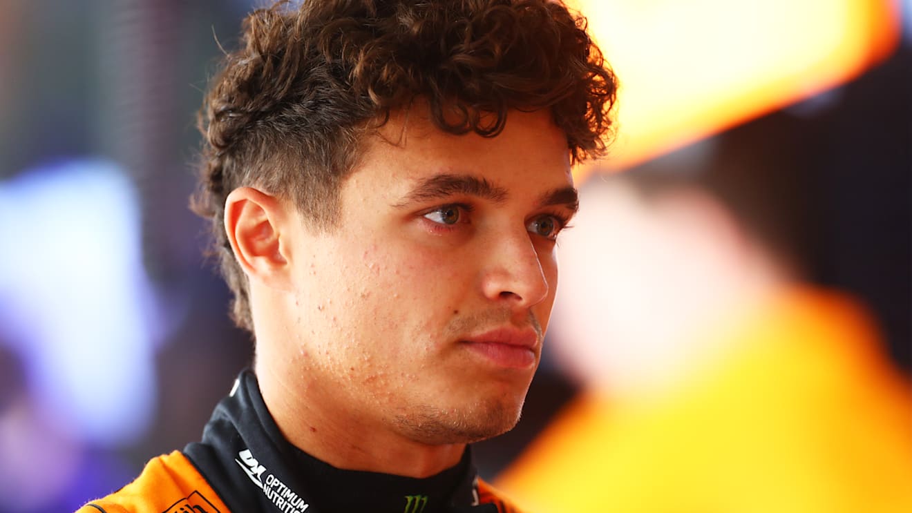 AUSTIN, TEXAS - OCTOBER 18: Lando Norris of Great Britain and McLaren looks on in the garage during practice ahead of the F1 Grand Prix of United States at Circuit of The Americas on October 18, 2024 in Austin, Texas. (Photo by Peter Fox - Formula 1/Formula 1 via Getty Images)