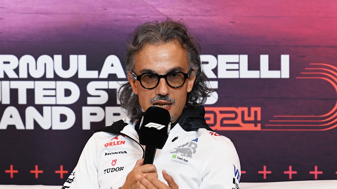 AUSTIN, TEXAS - OCTOBER 18: Laurent Mekies, Team Principal of Visa Cash App RB attends the Team Principals Press Conference after practice ahead of the F1 Grand Prix of United States at Circuit of The Americas on October 18, 2024 in Austin, Texas. (Photo by Mark Sutton/Getty Images)