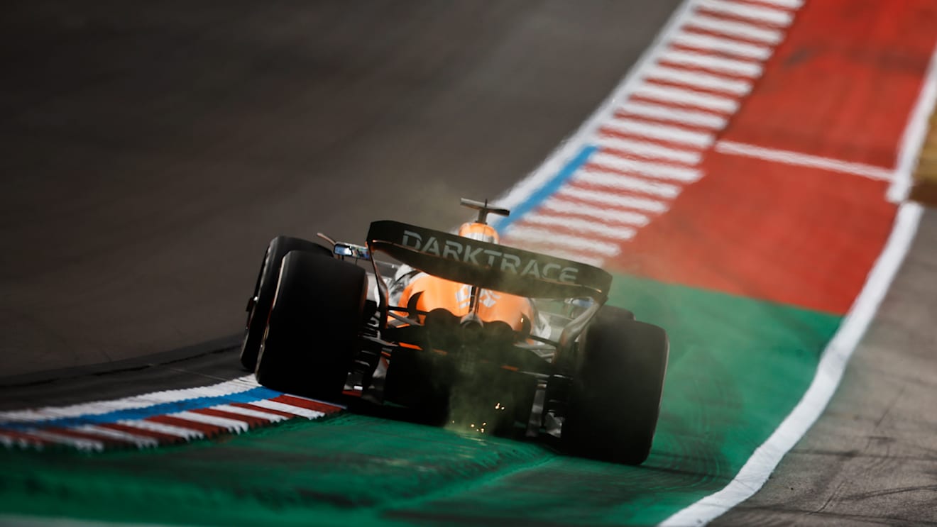AUSTIN, TEXAS - OCTOBER 18: Oscar Piastri of Australia driving the (81) McLaren MCL38 Mercedes runs wide during practice ahead of the F1 Grand Prix of United States at Circuit of The Americas on October 18, 2024 in Austin, Texas. (Photo by Chris Graythen/Getty Images)