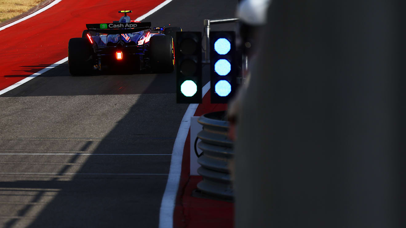 AUSTIN, TEXAS - OCTOBER 18: Yuki Tsunoda of Japan driving the (22) Visa Cash App RB VCARB 01 in the Pitlane during Sprint Qualifying ahead of the F1 Grand Prix of United States at Circuit of The Americas on October 18, 2024 in Austin, Texas. (Photo by Mark Thompson/Getty Images)
