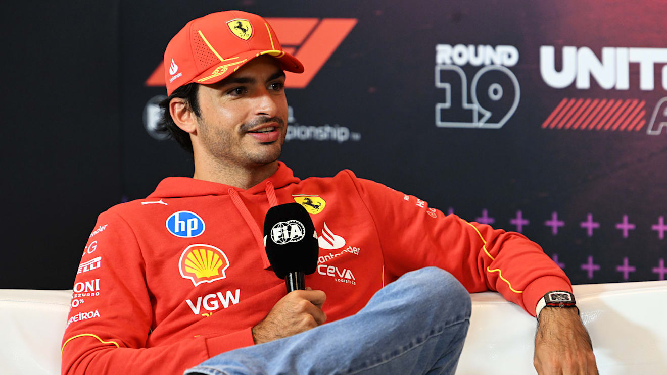 AUSTIN, TEXAS - OCTOBER 17: Carlos Sainz of Spain and Ferrari attends the Drivers Press Conference during previews ahead of the F1 Grand Prix of United States at Circuit of The Americas on October 17, 2024 in Austin, Texas. (Photo by Mark Sutton/Getty Images)