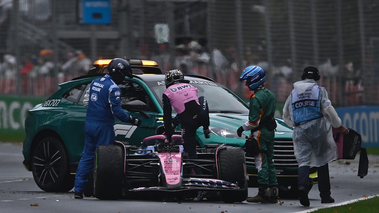 MELBOURNE, AUSTRALIA - MARCH 16: Jack Doohan of Australia driving the (7) Alpine F1 A525 Renault crashes during the F1 Grand Prix of Australia at Albert Park Grand Prix Circuit on March 16, 2025 in Melbourne, Australia. (Photo by James Sutton - Formula 1/Formula 1 via Getty Images)