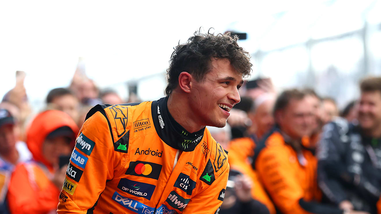 MELBOURNE, AUSTRALIA - MARCH 16: Race winner Lando Norris of Great Britain and McLaren celebrates in parc ferme during the F1 Grand Prix of Australia at Albert Park Grand Prix Circuit on March 16, 2025 in Melbourne, Australia. (Photo by Bryn Lennon - Formula 1/Formula 1 via Getty Images)