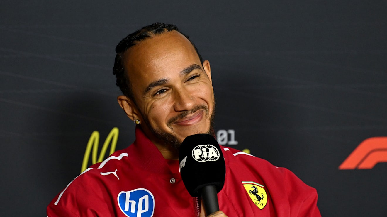 MELBOURNE, AUSTRALIA - MARCH 13: Lewis Hamilton of Great Britain and Scuderia Ferrari in the Press Conference during previews ahead of the F1 Grand Prix of Australia at Albert Park Grand Prix Circuit on March 13, 2025 in Melbourne, Australia. (Photo by Mark Sutton - Formula 1/Formula 1 via Getty Images)