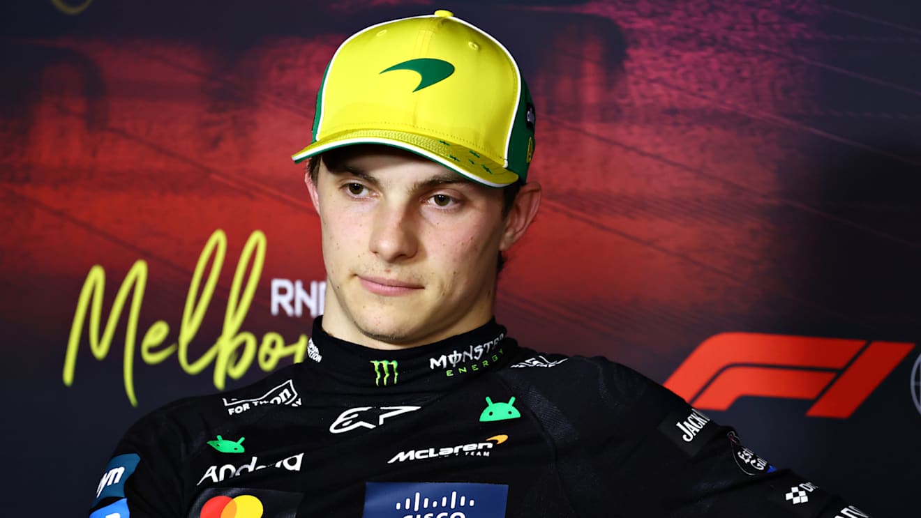 MELBOURNE, AUSTRALIA - MARCH 15: Second placed qualifier Oscar Piastri of Australia and McLaren in the Drivers Press Conference during qualifying ahead of the F1 Grand Prix of Australia at Albert Park Grand Prix Circuit on March 15, 2025 in Melbourne, Australia. (Photo by Clive Rose/Getty Images)