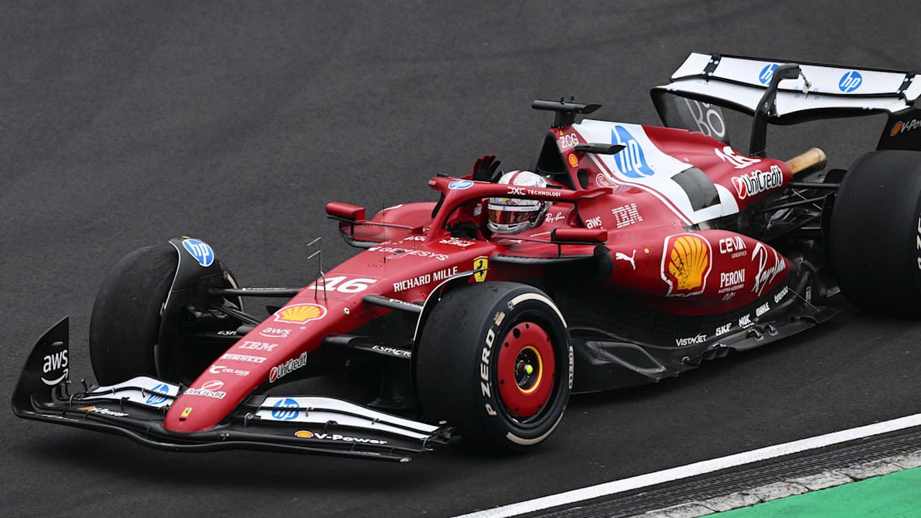 SHANGHAI, CHINA - MARCH 23: Charles Leclerc of Monaco driving the (16) Scuderia Ferrari SF-25 waves to fans on his way to parc ferme during the F1 Grand Prix of China at Shanghai International Circuit on March 23, 2025 in Shanghai, China. (Photo by Clive Mason/Getty Images)
