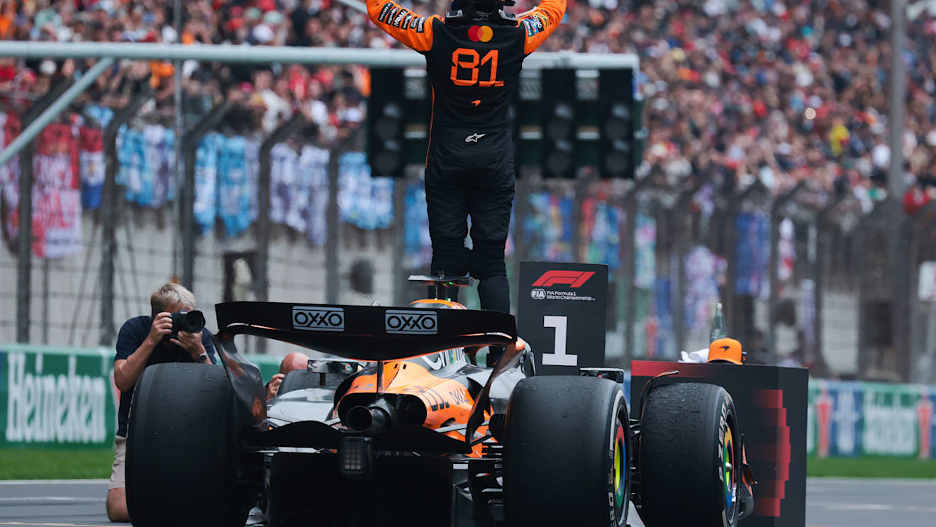 SHANGHAI, CHINA - MARCH 23: Race winner Oscar Piastri of Australia and McLaren celebrates in parc ferme during the F1 Grand Prix of China at Shanghai International Circuit on March 23, 2025 in Shanghai, China. (Photo by Mark Thompson/Getty Images)