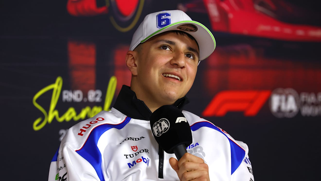 SHANGHAI, CHINA - MARCH 20: Isack Hadjar of France and Visa Cash App Racing Bulls in the Drivers Press Conference during previews ahead of the F1 Grand Prix of China at Shanghai International Circuit on March 20, 2025 in Shanghai, China. (Photo by Clive Rose/Getty Images)