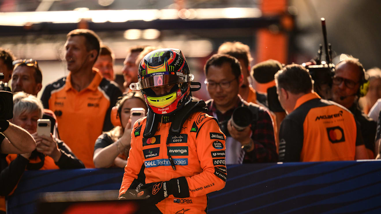 SHANGHAI, CHINA - MARCH 22: Pole position qualifier Oscar Piastri of Australia and McLaren in parc ferme during qualifying ahead of the F1 Grand Prix of China at Shanghai International Circuit on March 22, 2025 in Shanghai, China. (Photo by Mario Renzi - Formula 1/Formula 1 via Getty Images)