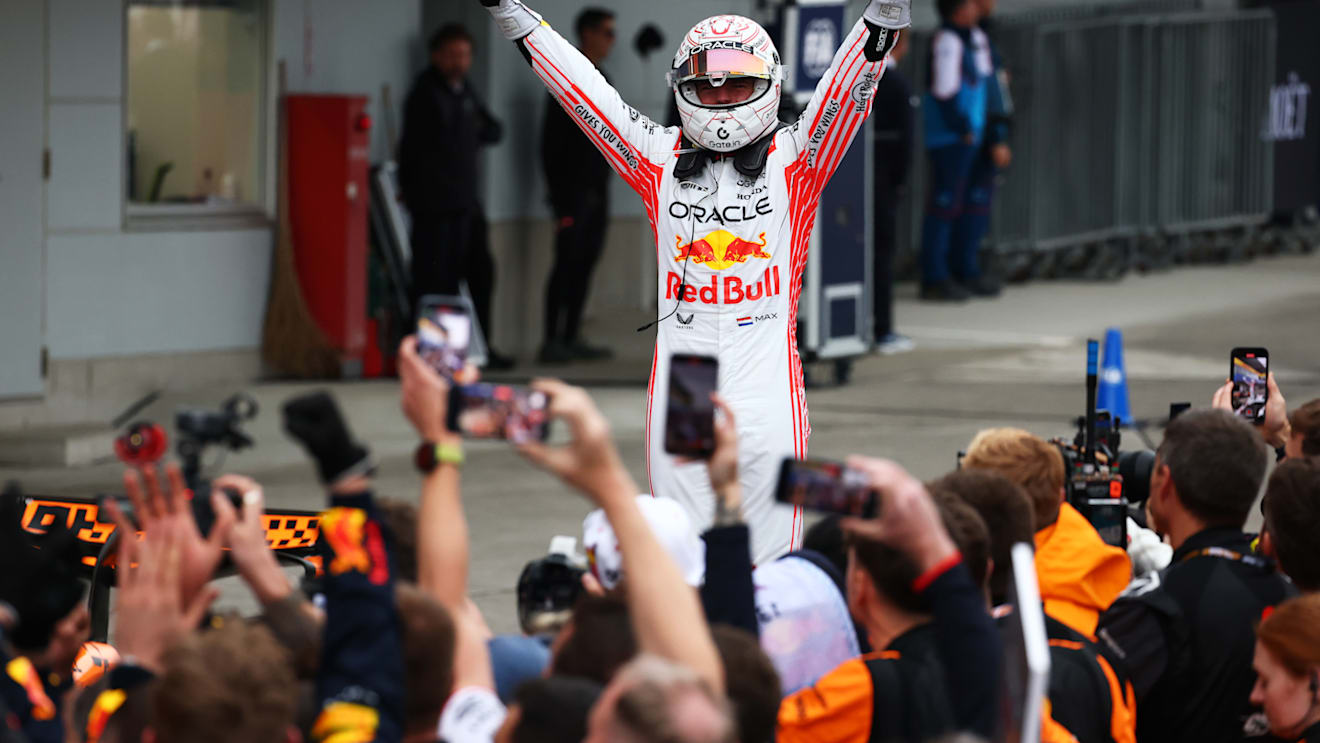 SUZUKA, JAPAN - APRIL 06: Race winner Max Verstappen of the Netherlands and Oracle Red Bull Racing celebrates in parc ferme during the F1 Grand Prix of Japan at Suzuka Circuit on April 06, 2025 in Suzuka, Japan. (Photo by Clive Rose/Getty Images)