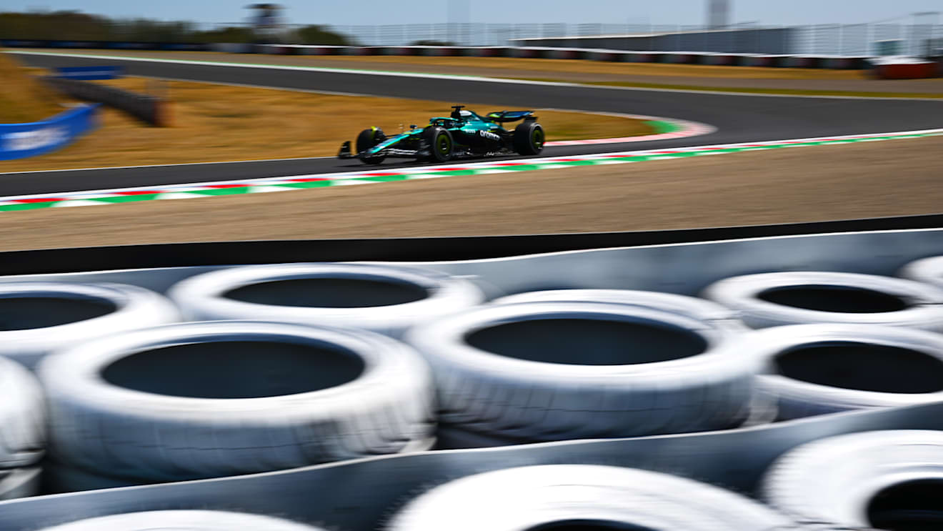 SUZUKA, JAPAN - APRIL 04: Lance Stroll of Canada driving the (18) Aston Martin F1 Team AMR25 Mercedes on track during practice ahead of the F1 Grand Prix of Japan at Suzuka Circuit on April 04, 2025 in Suzuka, Japan. (Photo by Mark Sutton - Formula 1/Formula 1 via Getty Images)