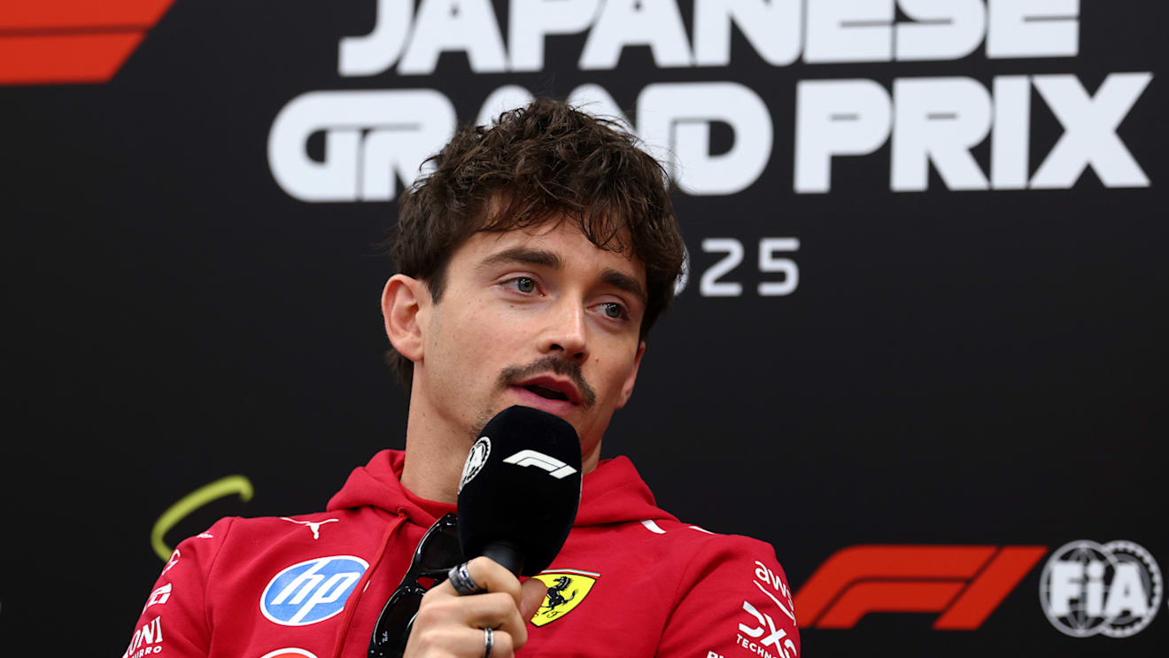 SUZUKA, JAPAN - APRIL 03: Charles Leclerc of Monaco and Scuderia Ferrari in the Drivers Press Conference during previews ahead of the F1 Grand Prix of Japan at Suzuka Circuit on April 03, 2025 in Suzuka, Japan. (Photo by Clive Rose/Getty Images)