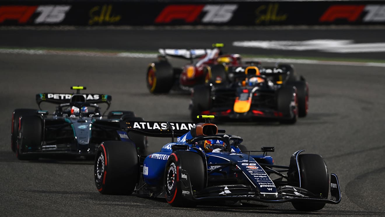 BAHRAIN, BAHRAIN - APRIL 13: Carlos Sainz of Spain driving the (55) Williams FW47 Mercedes leads Andrea Kimi Antonelli of Italy driving the (12) Mercedes AMG Petronas F1 Team W16 and Max Verstappen of the Netherlands driving the (1) Oracle Red Bull Racing RB21 on track during the F1 Grand Prix of Bahrain at Bahrain International Circuit on April 13, 2025 in Bahrain, Bahrain. (Photo by Rudy Carezzevoli/Getty Images)