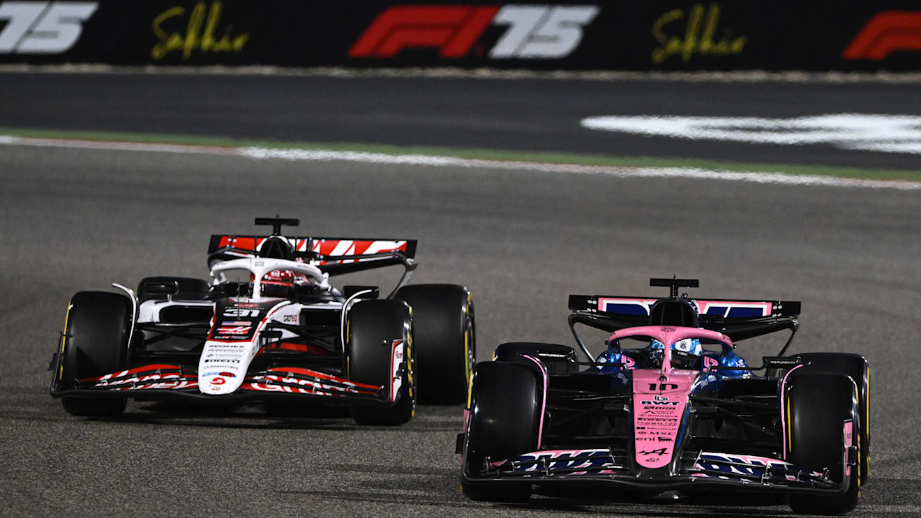 BAHRAIN, BAHRAIN - APRIL 13: Pierre Gasly of France driving the (10) Alpine F1 A525 Renault leads Esteban Ocon of France driving the (31) Haas F1 VF-25 Ferrari on track during the F1 Grand Prix of Bahrain at Bahrain International Circuit on April 13, 2025 in Bahrain, Bahrain. (Photo by Rudy Carezzevoli/Getty Images)