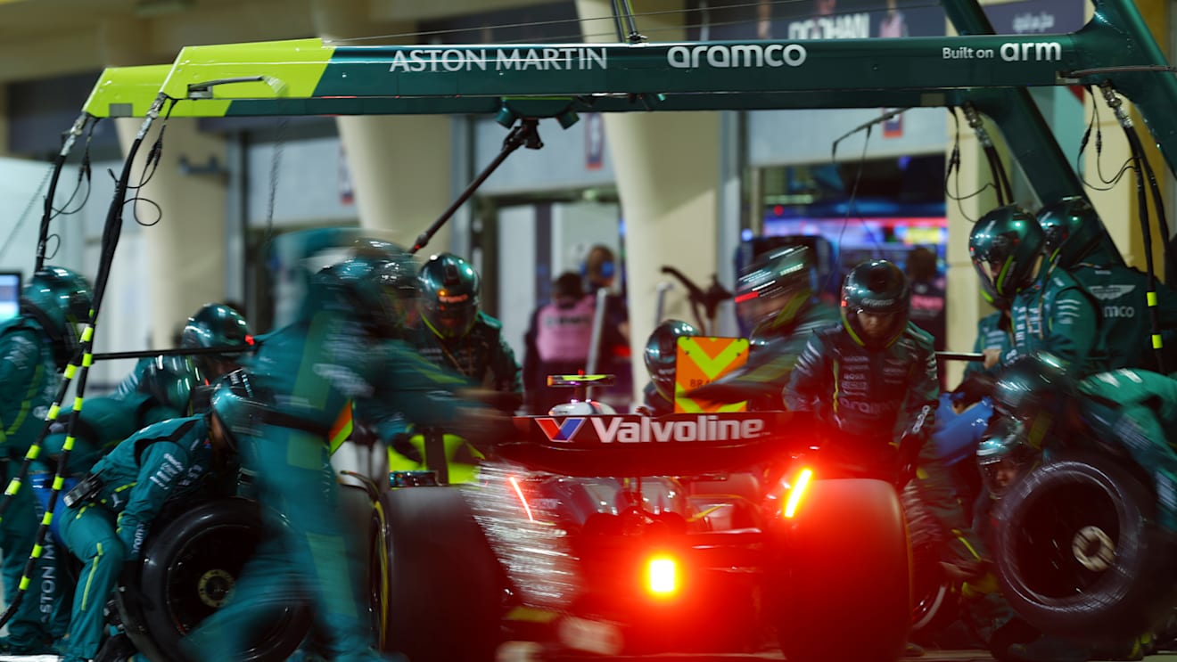BAHRAIN, BAHRAIN - APRIL 13: Fernando Alonso of Spain driving the (14) Aston Martin F1 Team AMR25 Mercedes makes a pitstop during the F1 Grand Prix of Bahrain at Bahrain International Circuit on April 13, 2025 in Bahrain, Bahrain. (Photo by Bryn Lennon - Formula 1/Formula 1 via Getty Images)