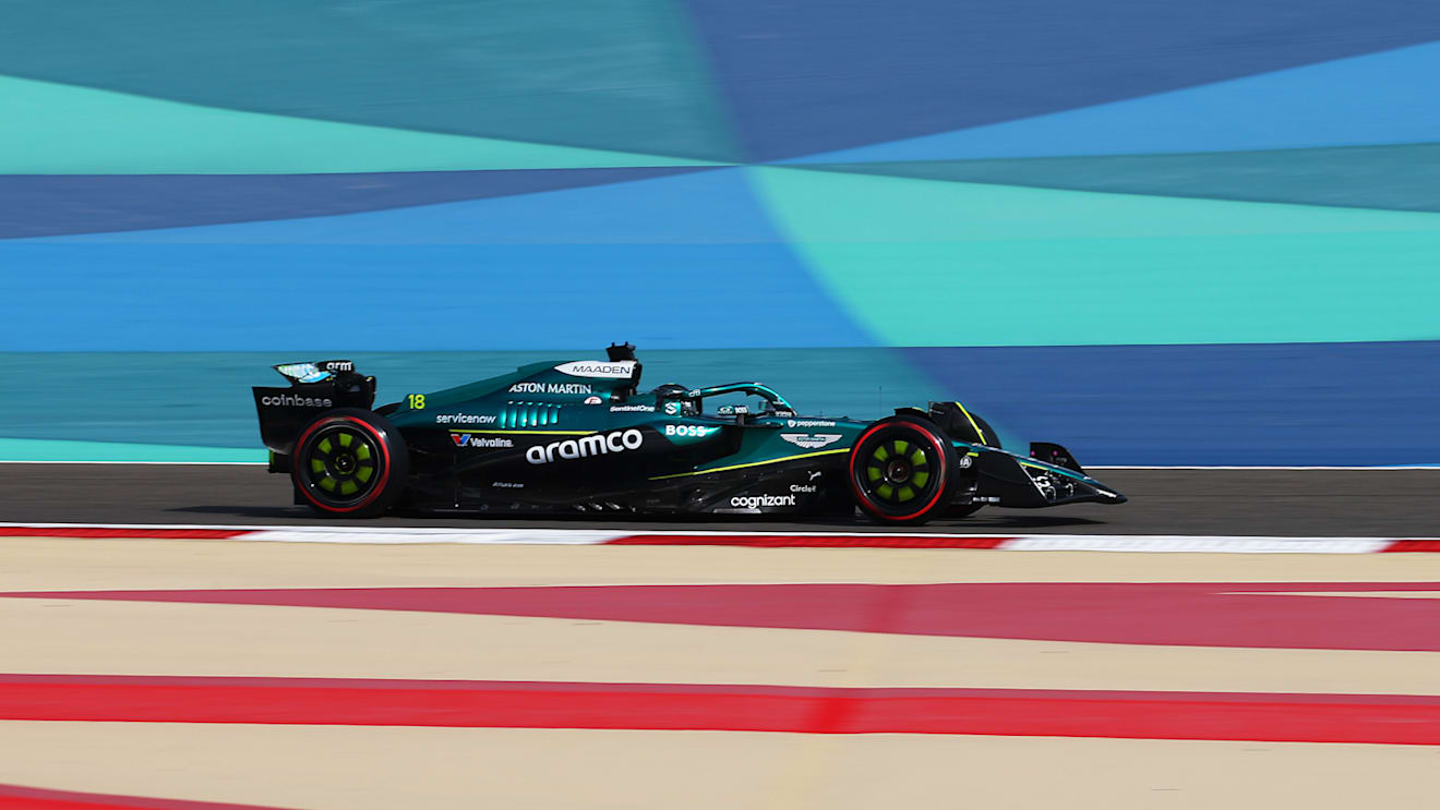 BAHRAIN, BAHRAIN - APRIL 11: Lance Stroll of Canada driving the (18) Aston Martin F1 Team AMR25 Mercedes on track during practice ahead of the F1 Grand Prix of Bahrain at Bahrain International Circuit on April 11, 2025 in Bahrain, Bahrain. (Photo by Mark Thompson/Getty Images)