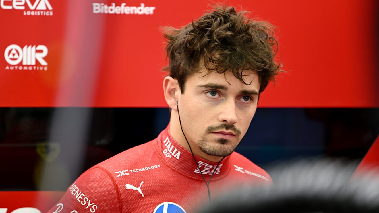 BAHRAIN, BAHRAIN - APRIL 11: Charles Leclerc of Monaco and Scuderia Ferrari looks on in the garage during practice ahead of the F1 Grand Prix of Bahrain at Bahrain International Circuit on April 11, 2025 in Bahrain, Bahrain. (Photo by Mark Sutton - Formula 1/Formula 1 via Getty Images)